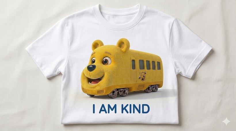 I AM KIND tee featuring the golden Bear Train