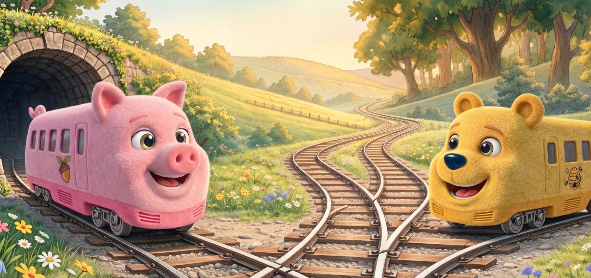 Piglet and Pooh riding the line together