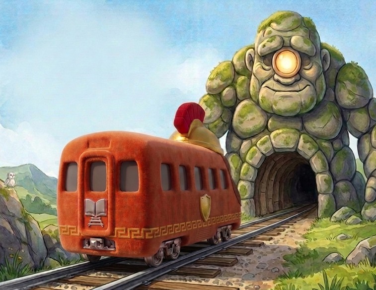Oddy meets a kind one-eyed rock giant who lights the tunnel that leads toward home.